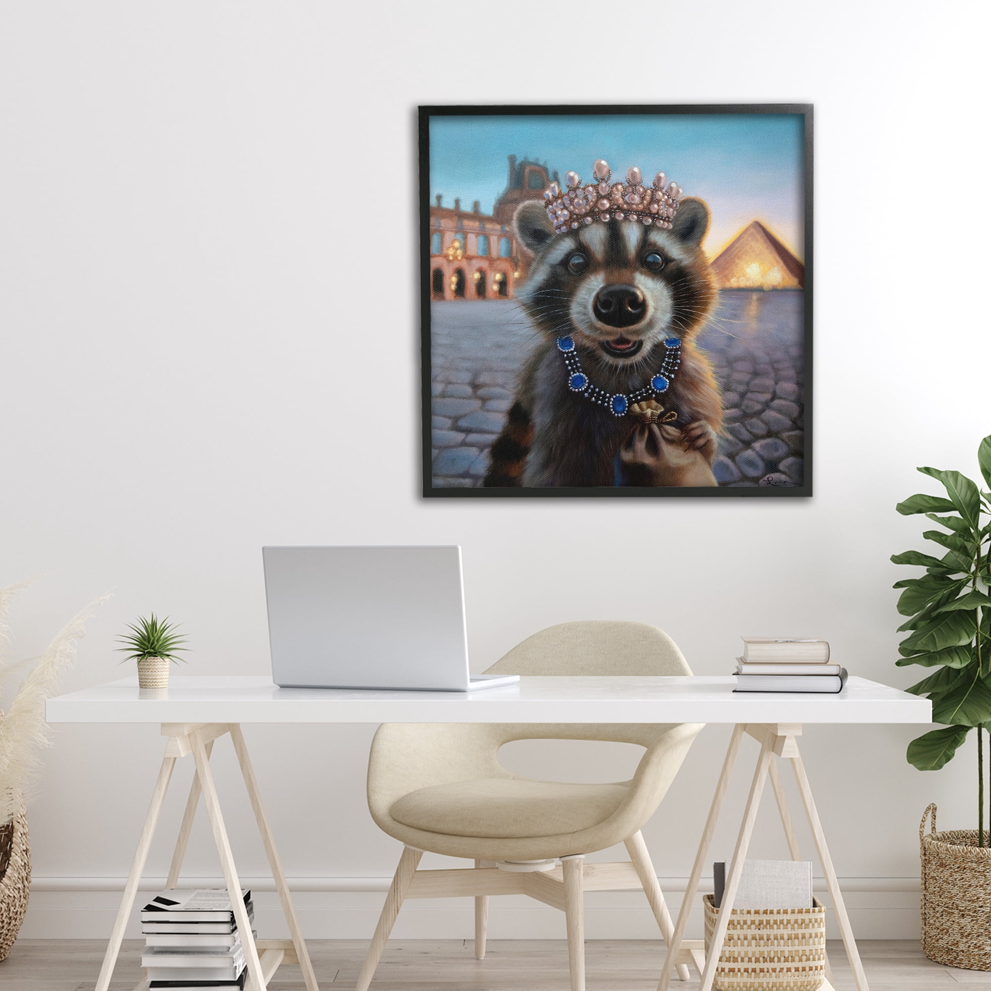 Stupell Industries Louvre Loot Raccoon Black Framed Giclee Art, design by Lucia Heffernan