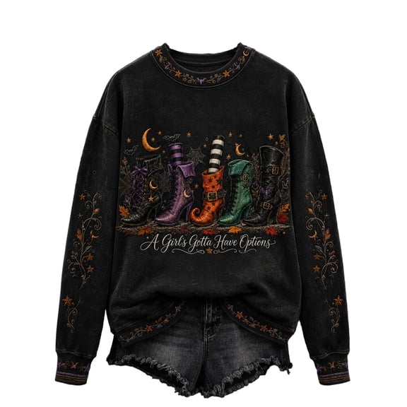 Women's Vintage Halloween Sweatshirt Witch Graphic Long Sleeve Pullover Tops Funny Casual Crewneck Fall Winter Cute Sweater