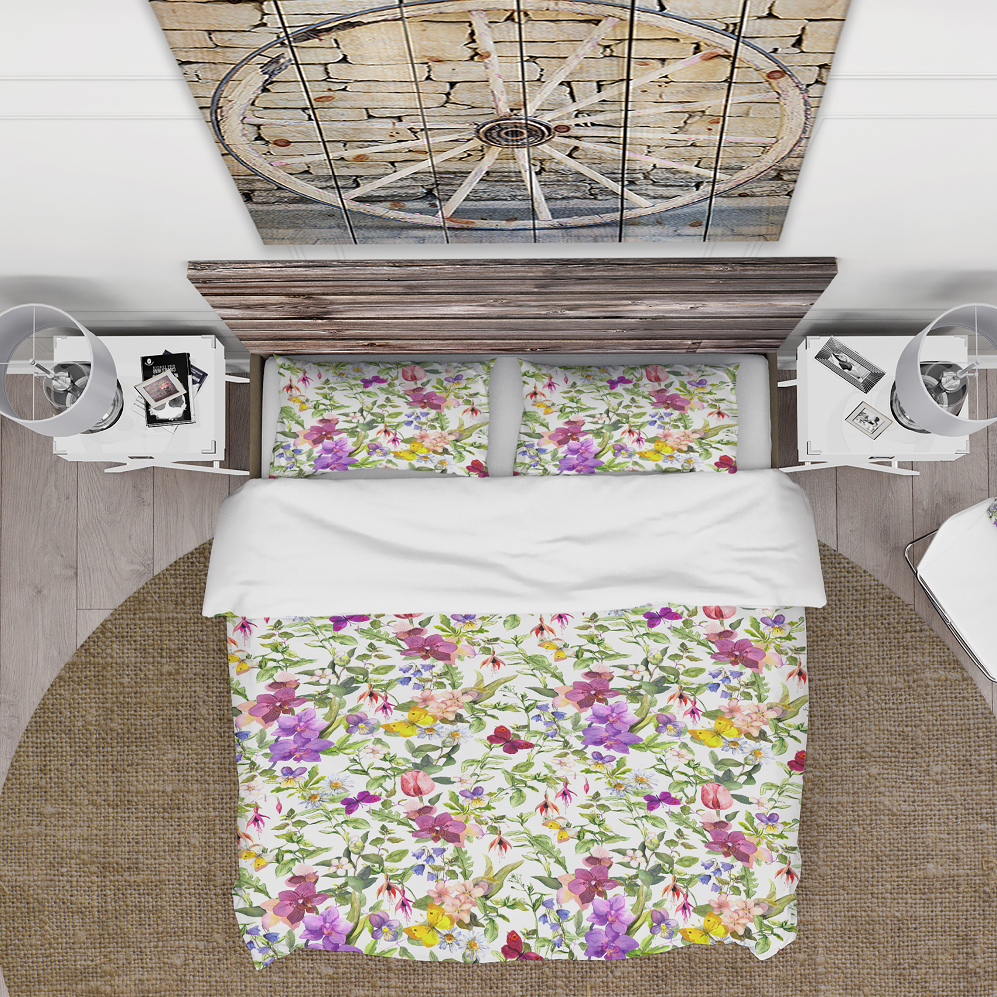 Designart 'Purple Blossoming Orchids and Yellow Butterflies' Floral Duvet Cover Set