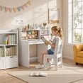 thumbnail image 5 of Kids Study Desk with Chair, Noelse Wooden Kids Desk with Drawer, Cabinet and Corkboard, Student Writing and Drawing Table for Bedroom Playroom, White, 5 of 8