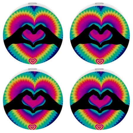 

Night Lights Plug Into Wall [4 Pack] Night Light for Kids LED Nightlight with Dusk to Dawn Sensor for Bathroom Decor Children Room Tie Dye Peace Love Heart Rainbow
