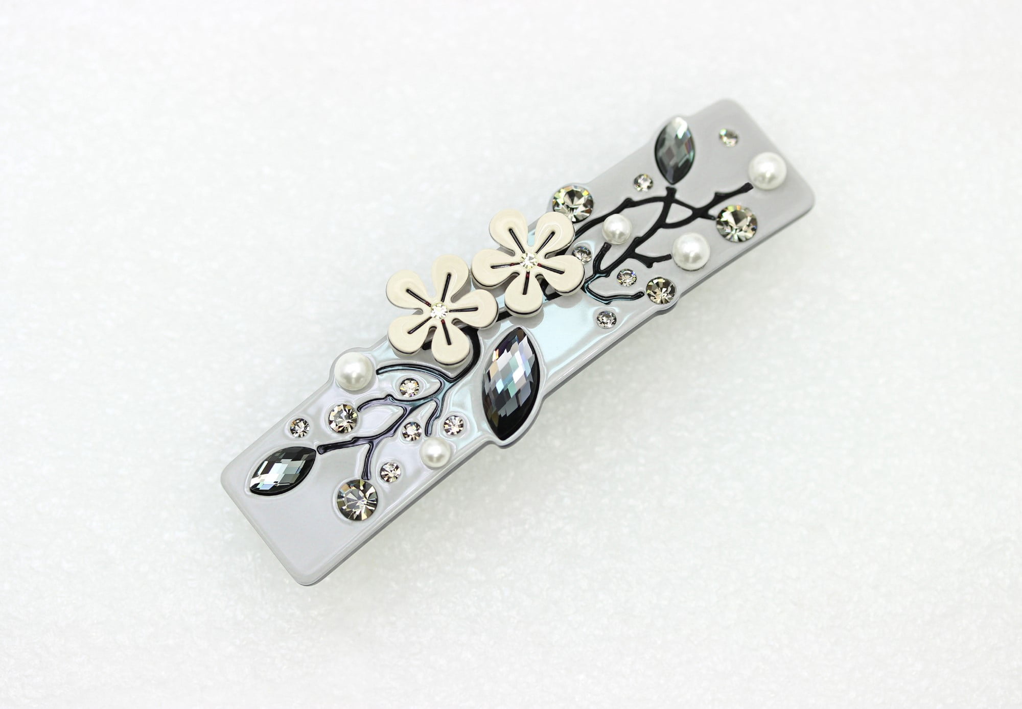 Faship Premium  Black Cellulose Acetate Floral Art Deco Hair Claws Clips