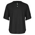 thumbnail image 5 of UVEASISHA 90 Off Clearance Sale Cotton Linen Henley Shirts for Men Roll Up Long Sleeve Button-up Collarless T-Shirt Loose Fit Casual Golf Shirts Summer Lightweight Beach Shirt Black S, 5 of 5