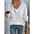 thumbnail image 3 of Womens Waffle Knit Tops Fashion Long Lantern Sleeve Casual Blouses V Neck Oversized T Shirts White M, 3 of 6