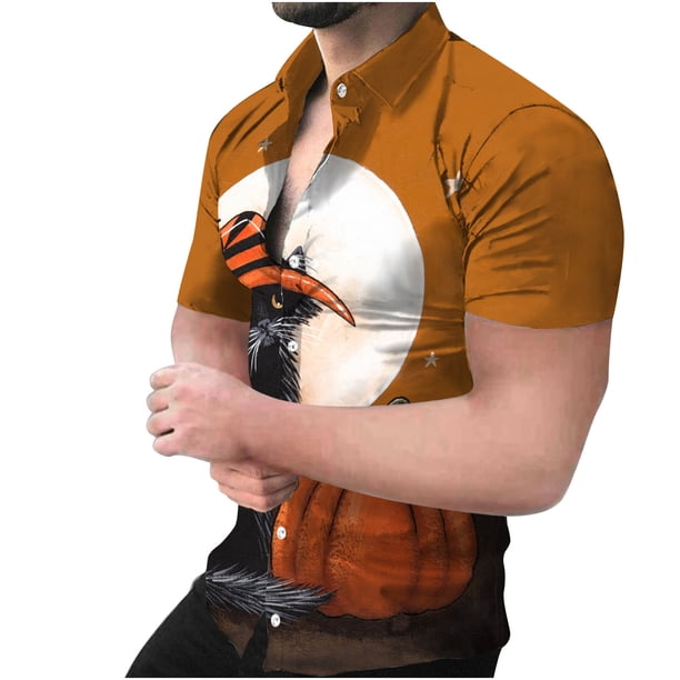Tops Para Hombre Casual Cuello en V Manga Corta Festival Estampado Estampado Blusa Camisa Estampada Odeerbi ODB181658
