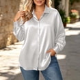 thumbnail image 6 of AKOEE Plus Size Shirts for Women Button Down Dressy Casual Soft Satin Long Sleeve XL-5X Lapel Collar Blouses (3XL, White), 6 of 8