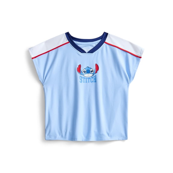 Stitch Girls Active V-Neck Graphic Jersey with Short Sleeves, Sizes 4-12