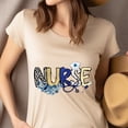 thumbnail image 4 of Nurse T-Shirt with Blue Floral and Medical Icons | Women’s Graphic Tee, CarolinaBlue, Size L, 4 of 6