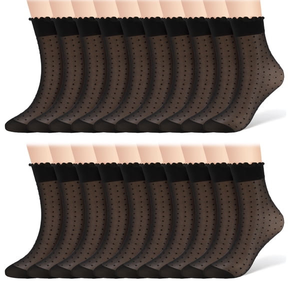 Bocaoying 20 Pairs Women’s Sheer Ruffle Socks Nylon Lightweight Breathable Ruffle Trim Black