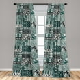 thumbnail image 2 of Hawaiian Window Curtains, Ethnic Style Illustrated Flower Pattern with Folk Squares and Chevron, Lightweight Decor 2-Panel Set with Rod Pocket, Pair of - 28"x63", Off White Black Teal, by Ambesonne, 2 of 3