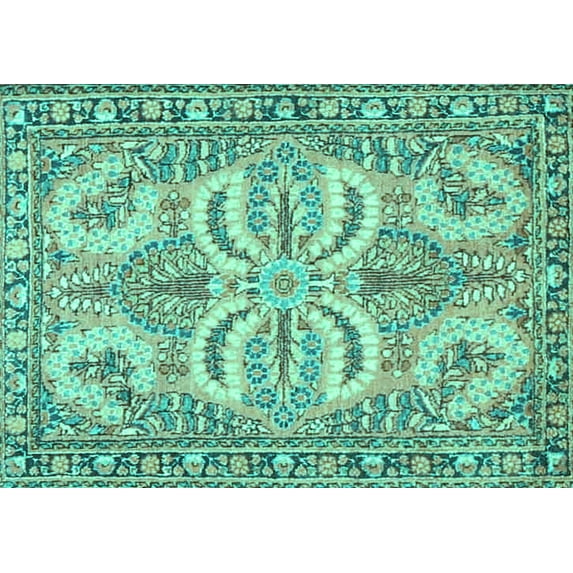Ahgly Company Machine Washable Indoor Rectangle Persian Turquoise Blue Traditional Area Rugs, 8' x 12'