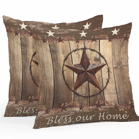 Outdoor Waterproof Pillow Covers Western Star Farm Texas Decorative Throw Pillow Protectors for Patio Sofa Garden Couch,18x18in 2 Pack