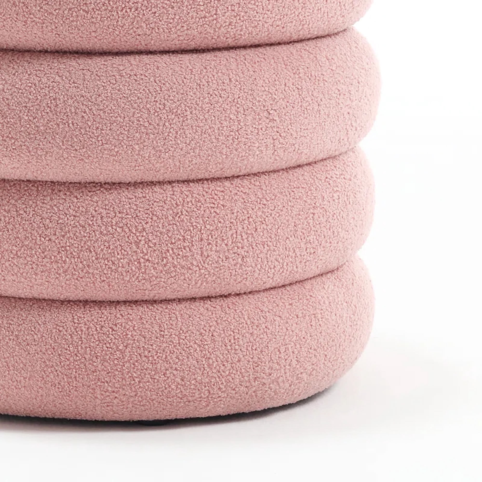 Zesthouse 20.1" Wide Round Boucle Storage Ottoman, Tufted Sherpa Ottoman Footstool for Living Room Bedroom, Pink