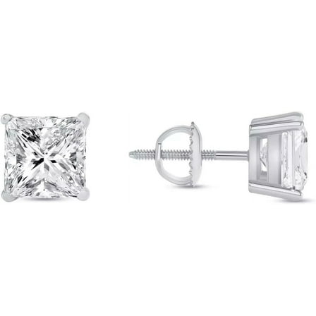 1/2 Ct Princess Cut Diamond Stud Earrings 925 Sterling Silver Screw Back Basket For Women's Wear Gifting Jewellery