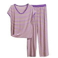 thumbnail image 2 of Sakmal Soft Pajamas Women Modal Plus Size Sleeveless Purple Loungewear V Neck Striped Pjs Sets for Women, 2 of 5