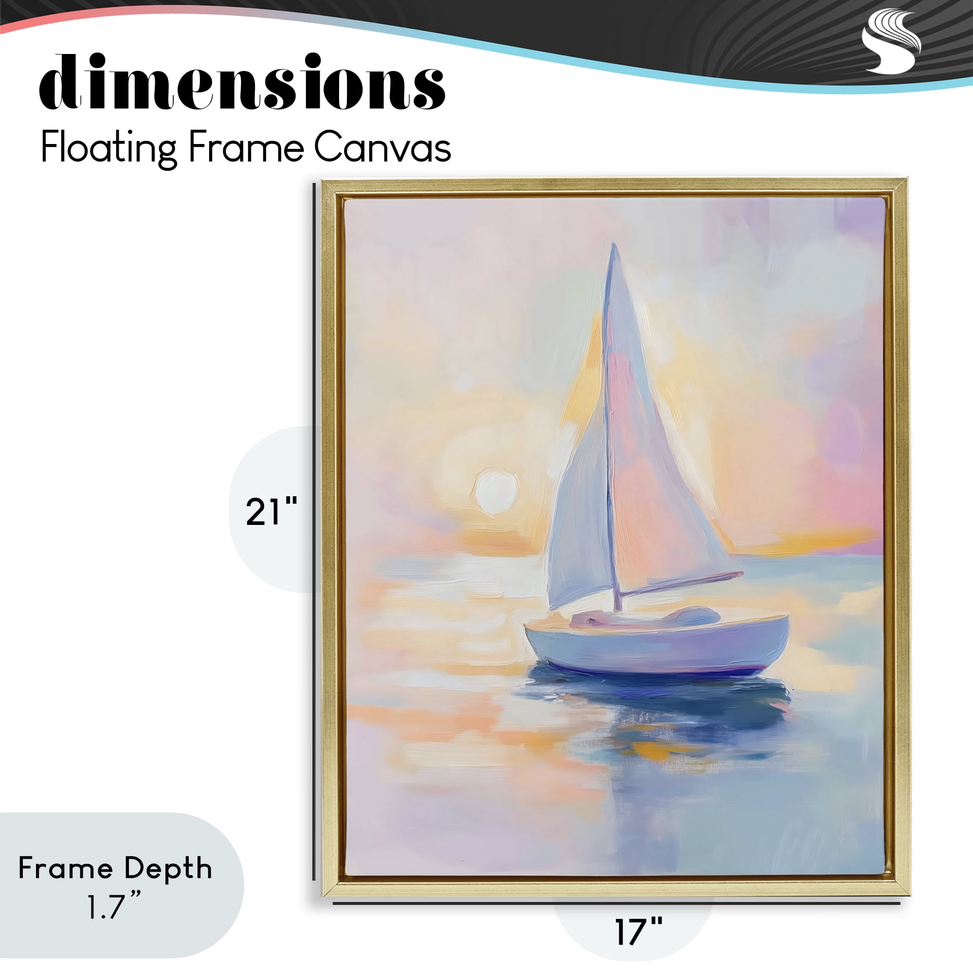 Stupell Industries Pastel Sailboat Toward Pink Horizon Gold Framed Floater Canvas Wall Art, design by The Prints Vibe