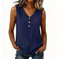 thumbnail image 4 of Hearthz Women's Striped V Neck Womens Sleeveless Shirts 3 Buttons Henley Curved Hem Womens Tank Tops Lightweight Textured Vest, 4 of 7
