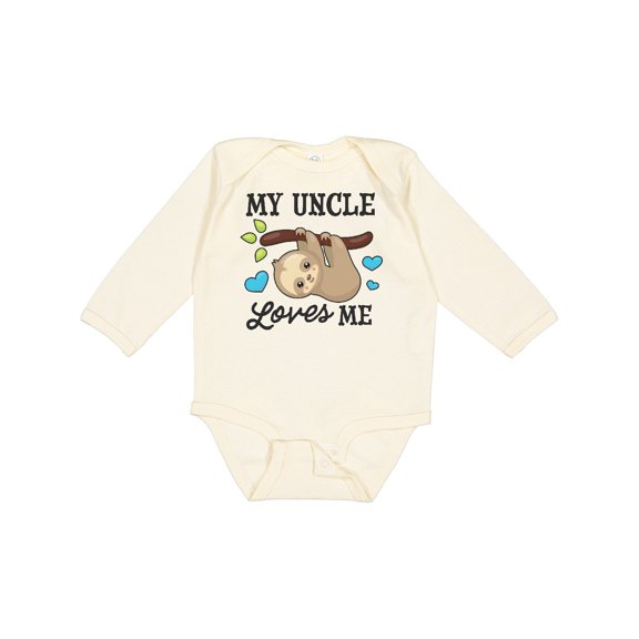 Inktastic My Uncle Loves Me with Sloth and Hearts Boys or Girls Long Sleeve Baby Bodysuit