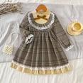 thumbnail image 2 of LIIPEE Girls Dresses Lace Trim Ruffles Long Sleeve A-Line Plaid Sundress Child Casual Holiday School Party Dress,Khaki,4Y, 2 of 7