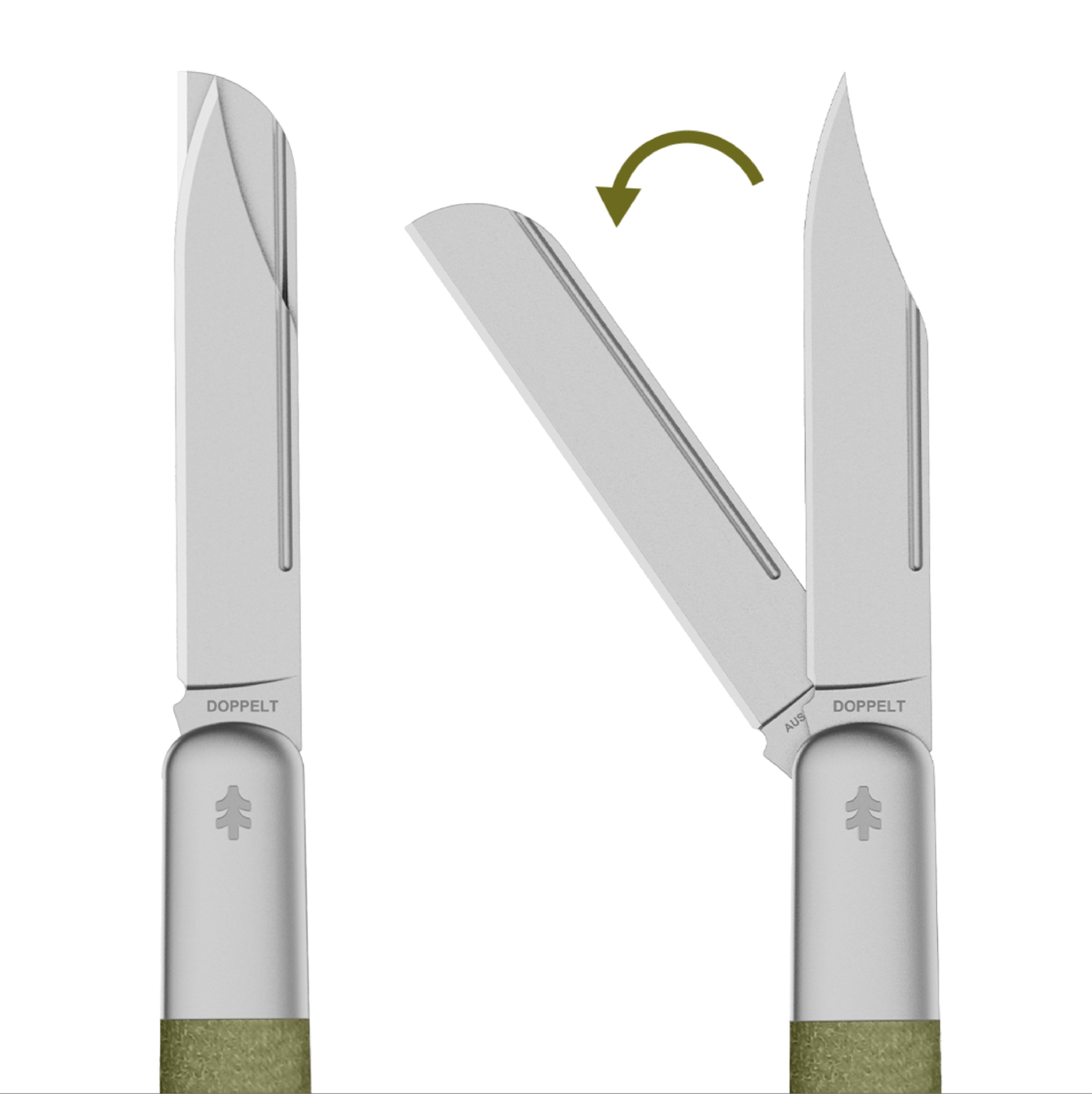Swiss Tech Doppelt Folding Knife, Olive Micarta Handle, Dual AUS-8 Steel Blades, Slip Joint