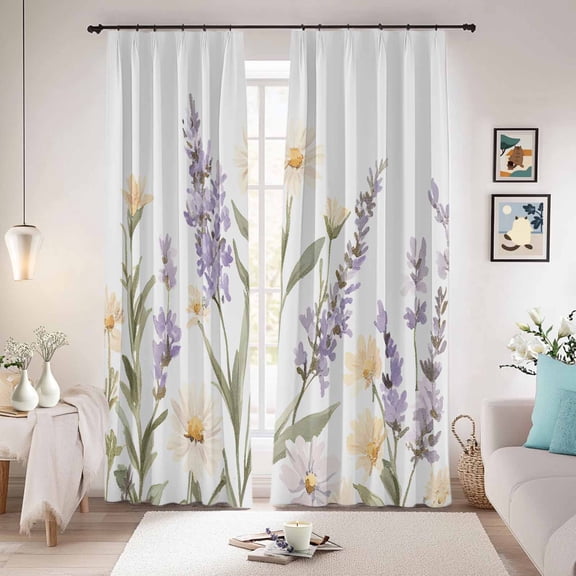 Spring Lavender Blackout Curtains for Bedroom/Living Room, Pinch Pleated Black Out Curtains, Farmhouse Floral Pastoral Room Darkening Window Drapes with Hooks 2 Panels, 39"x70"