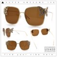 thumbnail image 2 of Luxury Womens Heavy Rhinestone Bling Rectangle Butterfly Metal Sunglasses Gold - Brown, 2 of 8