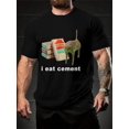 thumbnail image 1 of Camiseta informal de verano para hombre - Cuello redondo, algodón, estampado animal "I Eat Cement", negra, ligera y transpirable para un look informal., 1 of 6