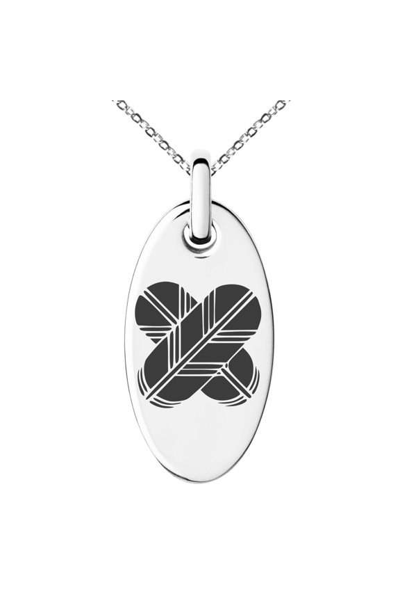Stainless Steel Aso Samurai Crest Engraved Small Oval Charm Pendant Necklace