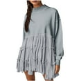 thumbnail image 2 of DailyTrove Women's Oversized Long Sleeve Mini Dress, Casual Office & Daily Wear, Mid-Weight Cotton Blend, Relaxed Fit, Solid Color, 2 of 6