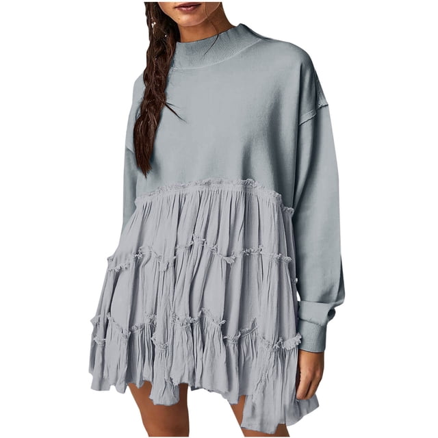 KIHOUT Robe Chandail Femme Robe Chandail en Molleton Surdimensionnée Manches Longues Col Rond Chandail Tops Chandails en Molleton Mini Robe