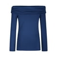 thumbnail image 6 of aidice Off the Shoulder Tops for Women Long Sleeve Slim Fitting Comfy Ruched Solid Color Tee Shirts, 6 of 8