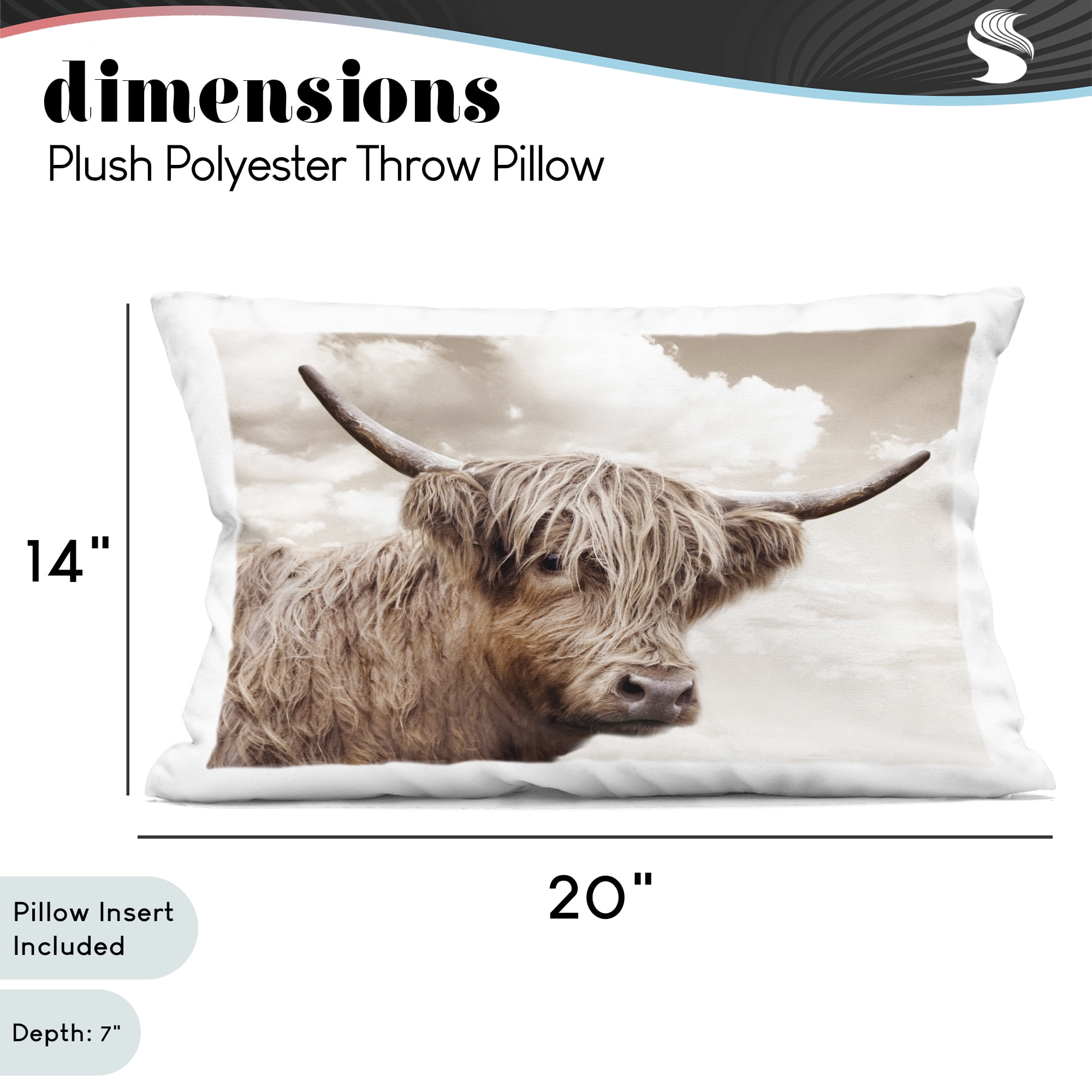 Stupell Industries Shaggy Highland Cow & Clouds Decorative Printed Throw Pillow, design by CAD Designs, 14 x 7 x 20