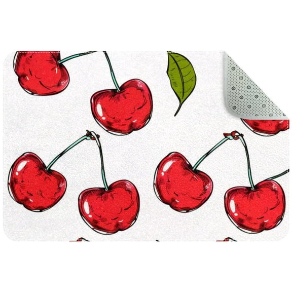 Cute Red Cherry Fruit Seamless Pattern Entryway Rug, 2x3 Area Rug Indoor Door Mat Non-slip Washable Floor Carpet Rug for Bedroom Office Dining Room Bathroom