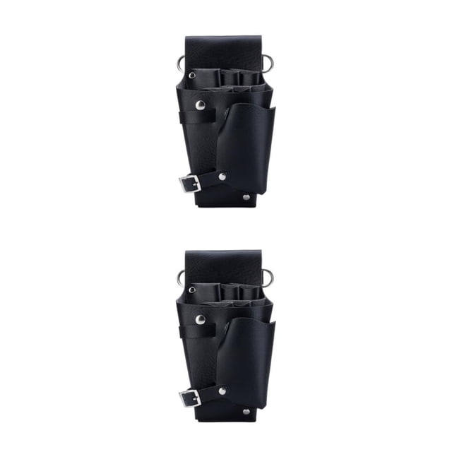 Seitruly Bolsa de herramientas de peluquería de cuero PU resistente con múltiples compartimentos Tijeras para el cabello Peine Clip Pocket negro 2Conjunto