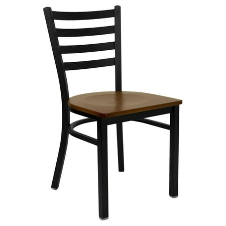 Flash Furniture HERCULES Series Black Ladder Back Metal Restaurant Chair, Wood Seat, Multiple Colors
