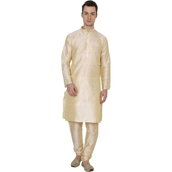 Royal Kurta Mens Silk Blend Kurta Pyjama Set (38, Plain Gold)