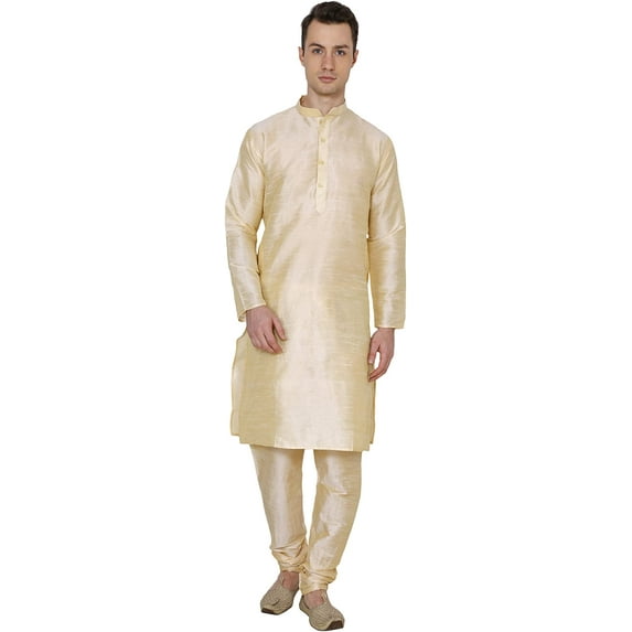 Royal Kurta Mens Silk Blend Kurta Pyjama Set (40, Plain Gold)