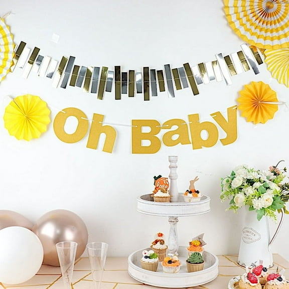 BalsaCircle 3 feet Gold Glittered Oh Baby Paper Hanging Baby Shower Party Garland Events Decorations Supplies