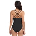 thumbnail image 2 of Firpearl Black One Piece Underwire Swimsuits for Women Sexy V Neck Tummy Control Bathing Suit Strappy Back Swimwear US4-6, 2 of 7