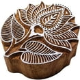thumbnail image 1 of Lotus Block Print Wooden Textile Stamp Brown Hand Carved Printing Block, 1 of 3