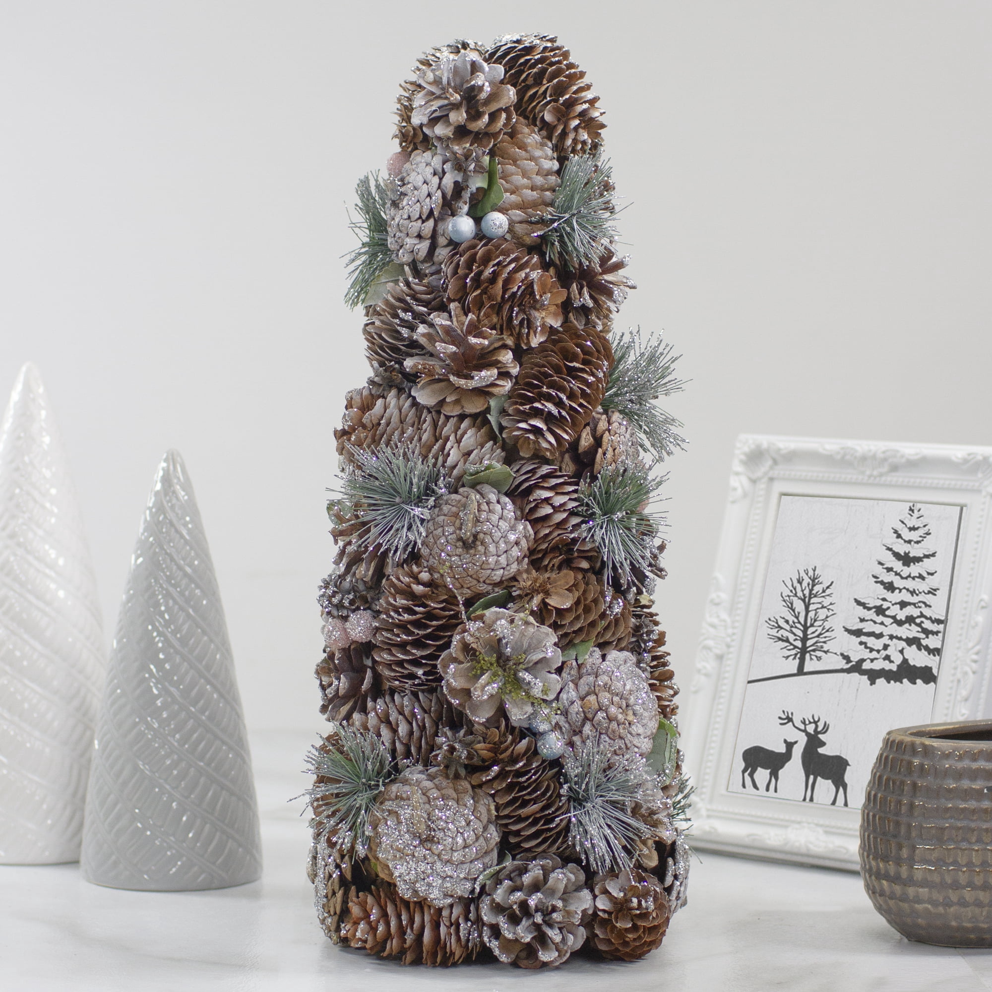 Northlight Glittered Pinecone Berry Christmas Tree - 16.5" - Green and Brown