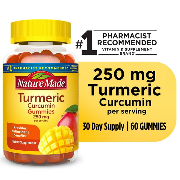 Nature Made Turmeric Curcumin 250mg per serving Gummies, Dietary Supplement, 60 Count
