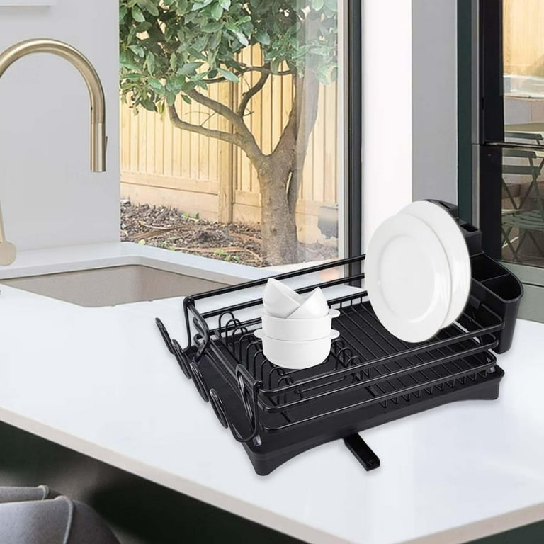 1pc Dish Drying Rack And Drainboard Set, Kitchen Counter Dish Drainer With  Removable Large Capacity 2-tier, Double Bowl Holder, Adhesive Plate Rack,  Cutlery Rack, Kitchen Accessory, Black