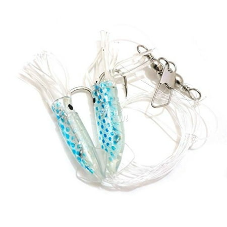 5 Packs - 3 Fishing Rock Cod Rig Twin Bulb Squids Rockfish Bait Soft Lure -5 Colors- Pink Purple Blue Red/Black Glow in The Dark