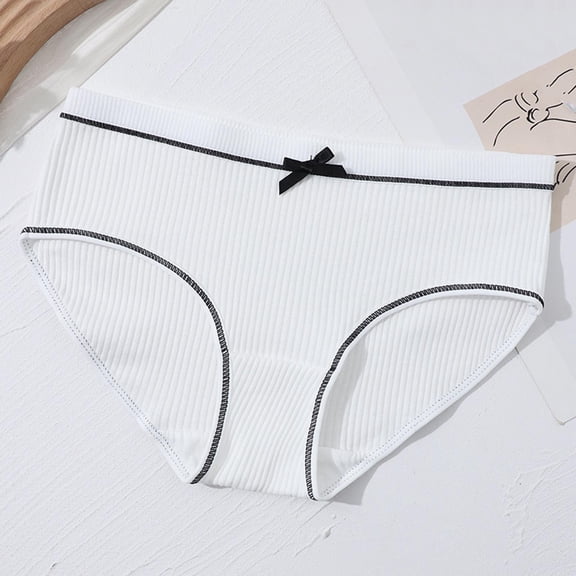 hengsof Teen Girls Ribbed Bow Detail Cotton Briefs for 5-16 Years Solid Color Comfort Underwear Everyday Essential Basic Wear