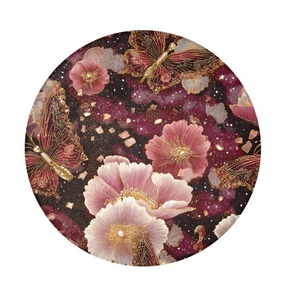 BZSMCE Red Butfly Round Fluffy Area Rug 32.2in Non-Slip Circular Shaggy Rug