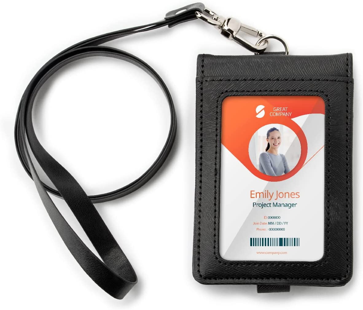 PU Leather ID Badge Holders, Vertical ID Badge Card Holder with 1 Clear