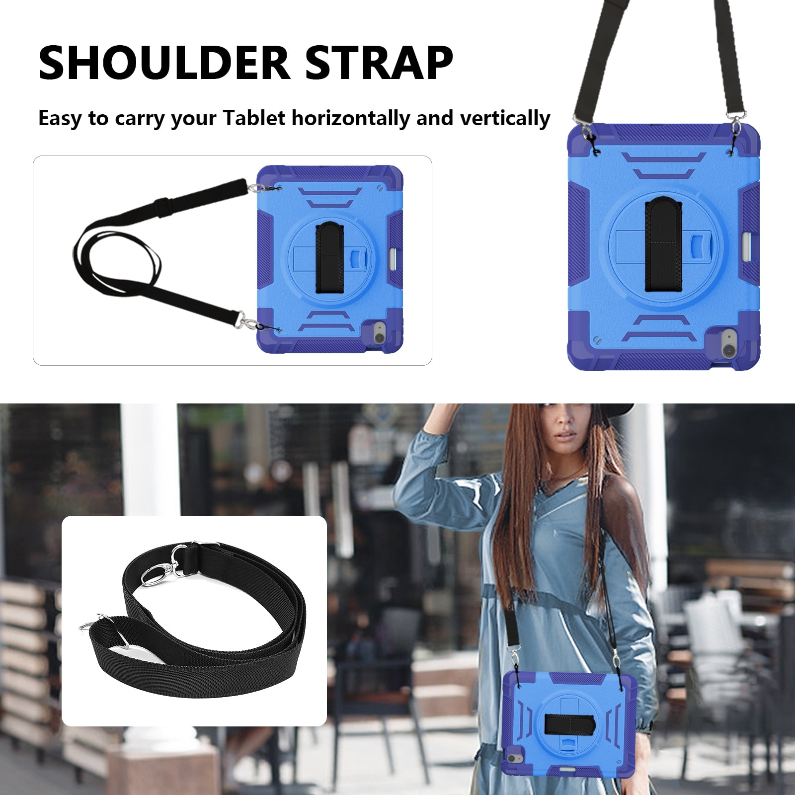 Casetego for iPad Air 6th/5th/4th Generation Case (10.9”, 2024/2022/2020),Shockproof Heavy Duty [360 Rotating Stand] [Hand Strap] [Pencil Holder] iPad Air 6/5/4 for Case Kids Girls Gifts,Blue