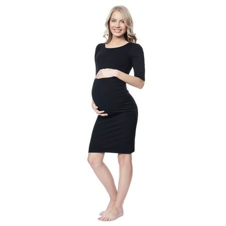 

Mothers Essentials Cotton Bodycon Rushed Side Maternity Dress Round Neck (M)
