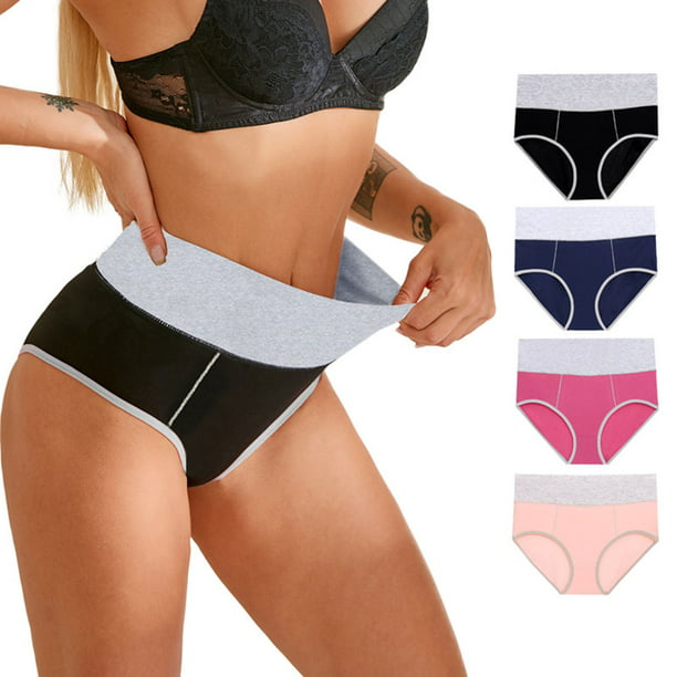 Charmo Women's High Waist Panties Soft Cotton Underwear 4 Pack Briefs